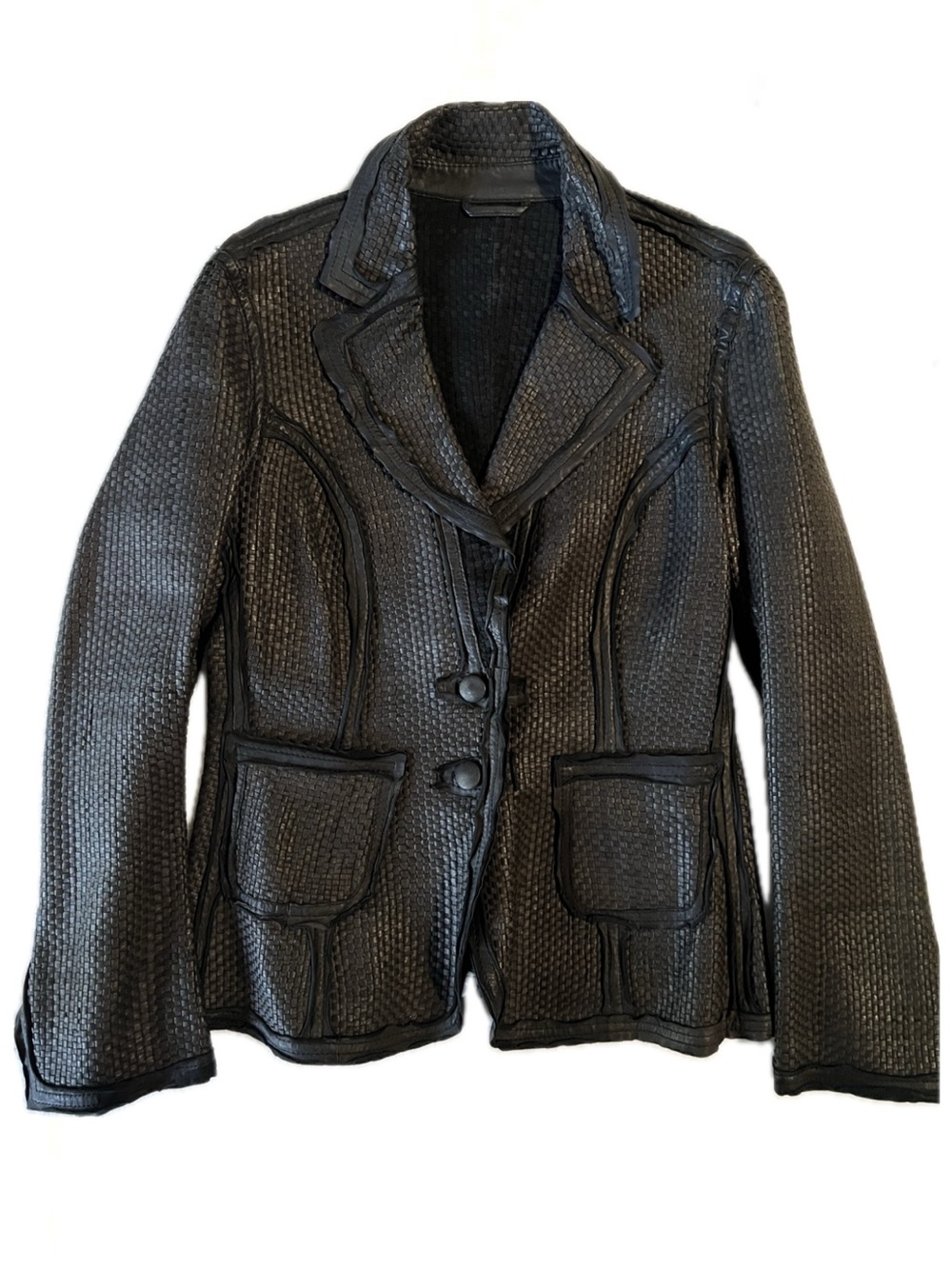 Gimo's Woven Leather Jacket – Open Seams, Size M/L, Excellent Condition